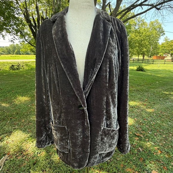 J. Jill Jackets & Blazers - J. Jill Womens XL Charcoal Grey Silk Blend Velvet Single Button Blazer Jacket